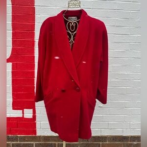 Vintage 1990s Candy Apple Red Double Breasted Wool Coat - Plus Size XL 14/16